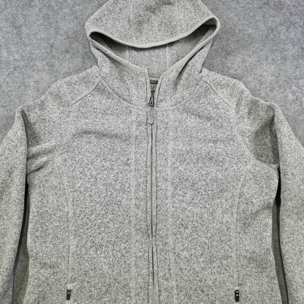 LL Bean Sweater Fleece Coat Womens Small Petite Gray Hooded Full Zip Jacket - Picture 4 of 15